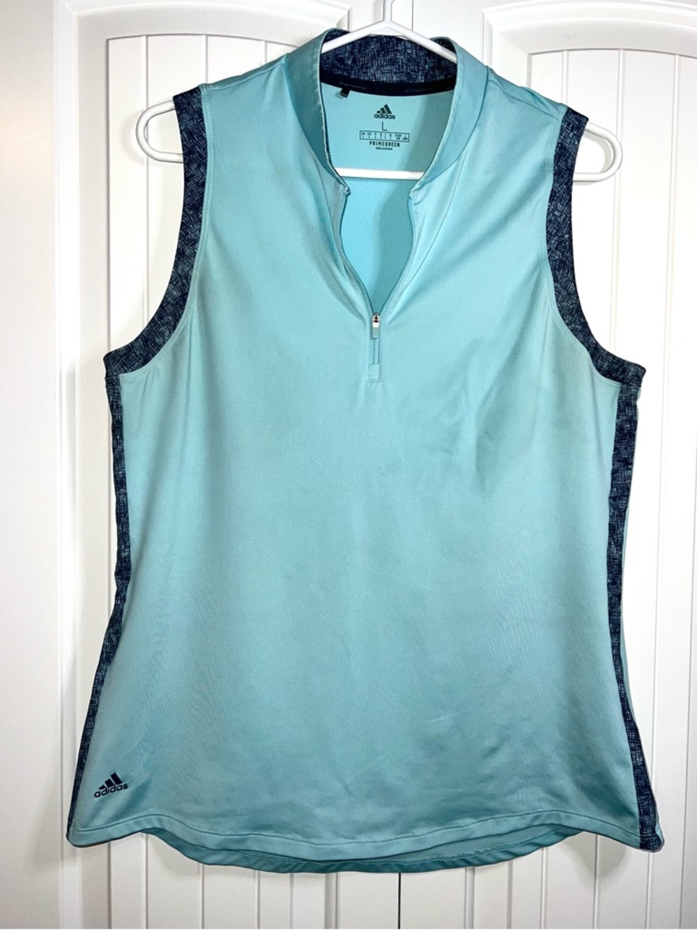 Adidas Women’s Large blue Primegreen Sleeveless Golf Polo Shirt L Mock Collar